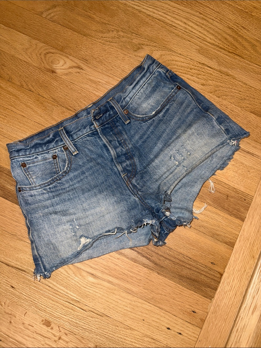 Levi's Distressed Light Blue Denim Cutoff Shorts